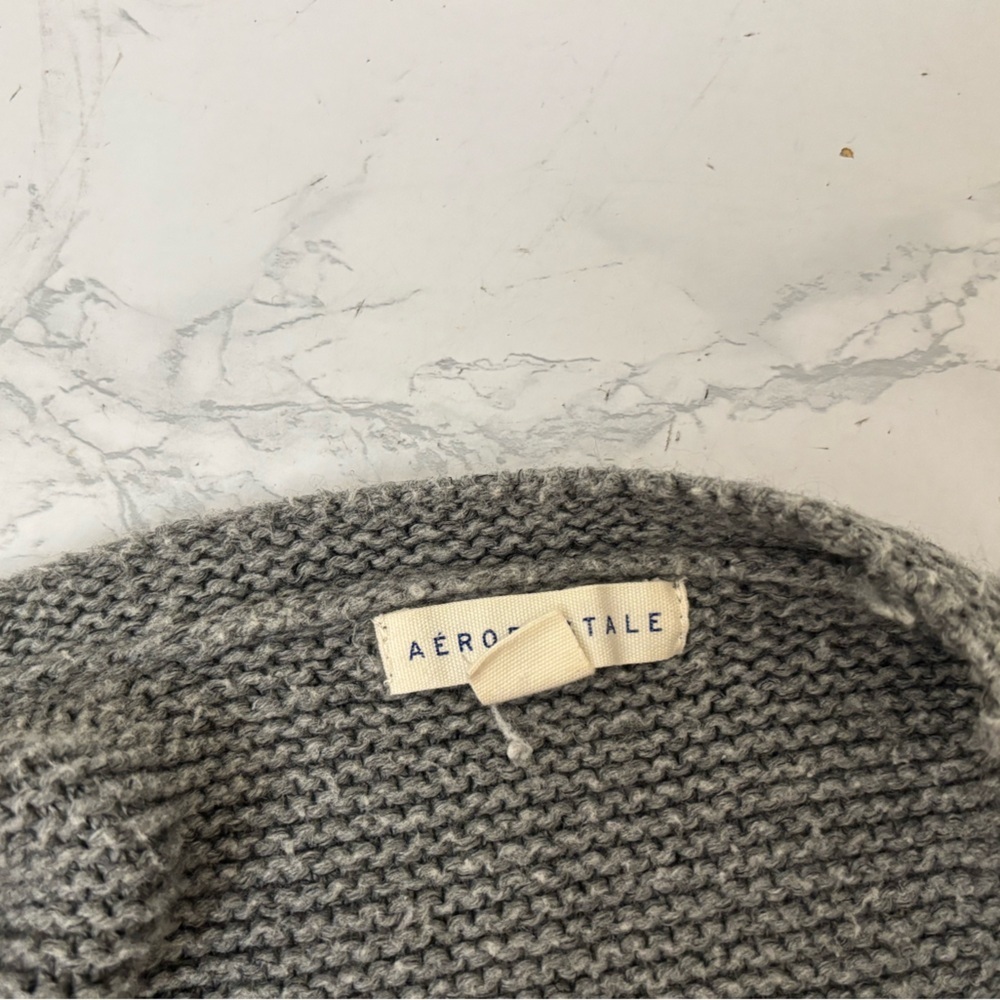 Aeropostale Open Front Cable Knit Short Sleeve Cardigan Sweater XS Fringe Gray - Picture 4 of 5